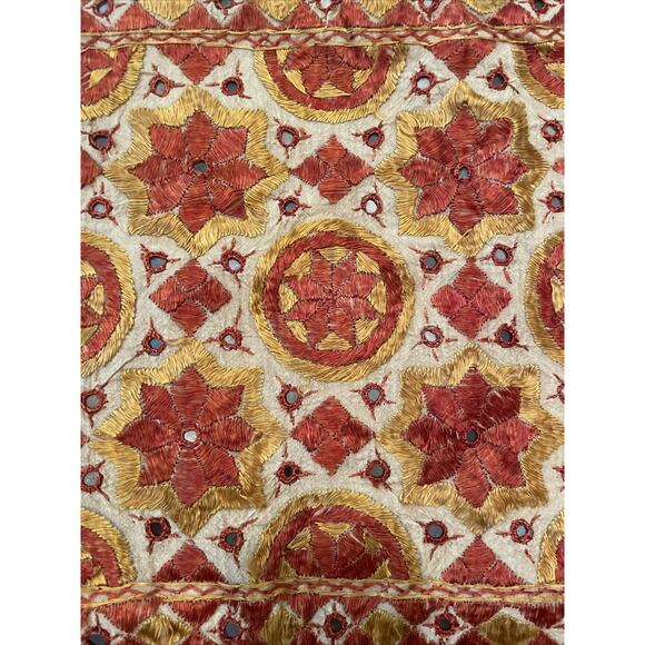 World Market Boho Ivory Orange Large Shoulder Tote Bag Embroidered Embellished - Picture 4 of 9